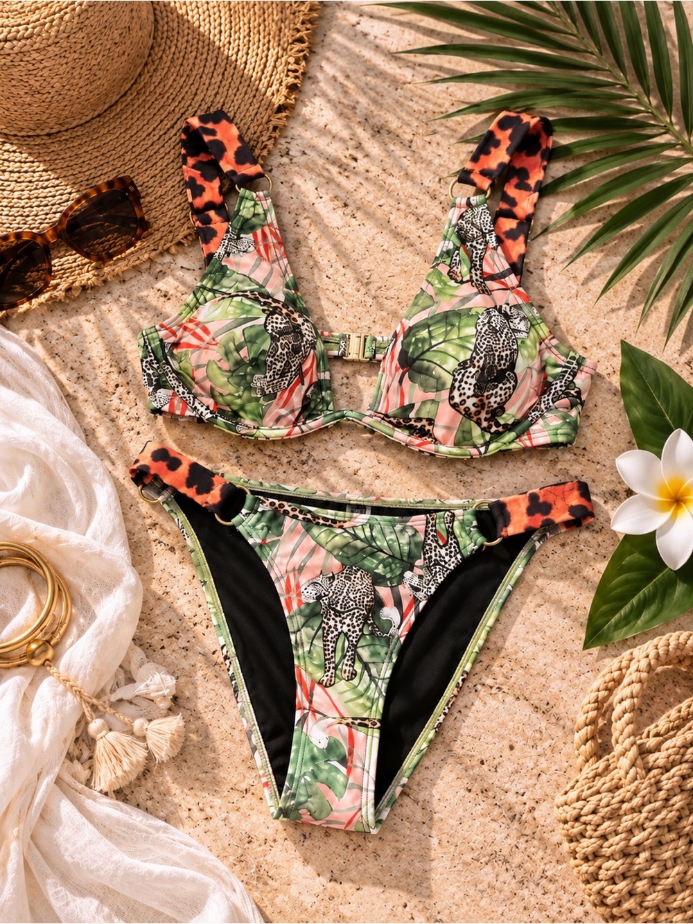 South Beach Tropical Leopard Animal Print Bikini Set Size 8